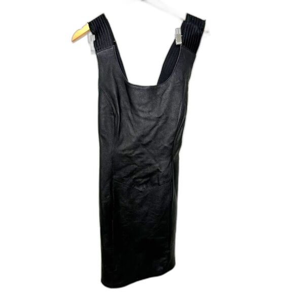 Styleworks Dress Women's Size 14 Black Leather Vintage Goth Grunge Dress Strappy - Picture 1 of 6